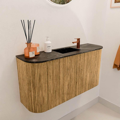 Mondiaz JOYA-DLUX 83.2cm toiletmeubel - ronding links en rechts kleur Oak - Wastafel FAYE positie Midden 1 kraangat kleur Lava.