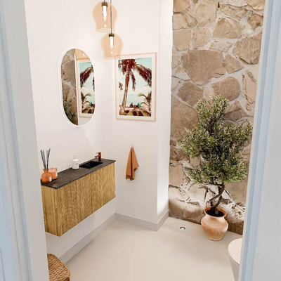 Mondiaz JOYA-DLUX 80cm toiletmeubel - kleur Oak - Wastafel FAYE positie Rechts 1 kraangat kleur Lava.