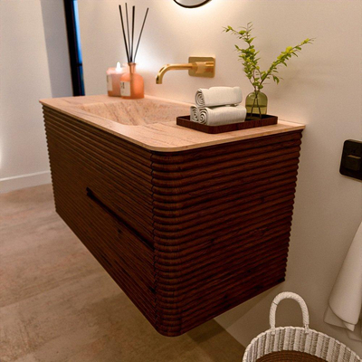 Mondiaz CIRO-DLUX Ensemble de meubles de salle de bains - 100x45x50cm - plan-vasque Solid surface Saba - 1 vasque au milieu - sans trous de robinet - 2 tiroirs - Ruby