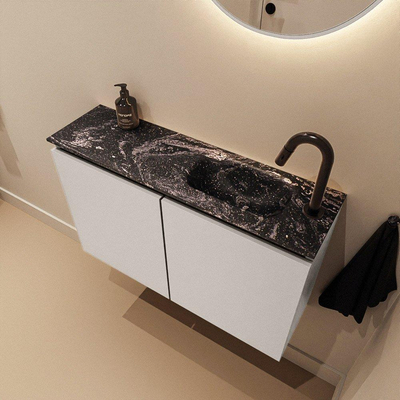 MONDIAZ TURE-DLUX Meuble de toilettes 80cm Linen. Lavabo EDEN Lava position à droite. Avec 1 trou de robinet.