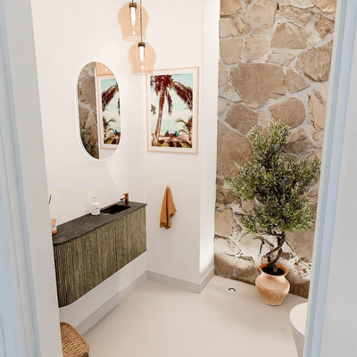 Mondiaz JOYA-DLUX 91.6cm toiletmeubel - ronding links kleur Dusk - Wastafel FAYE positie Rechts 1 kraangat kleur Lava.