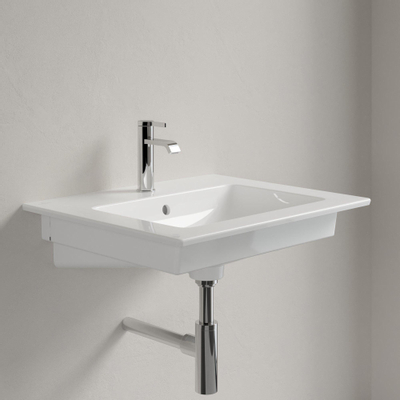 Villeroy & Boch venticello wastafel - 600x500mm - met overloop - geslepen onderkant - 3 kraangaten middelste open - White Alpine (glans wit)