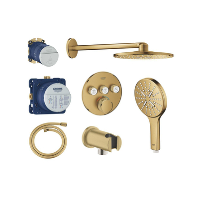 Grohe Grohtherm regendoucheset inbouw - hoofddouche rond - handdouche rond - brushed cool sunrise (goud)