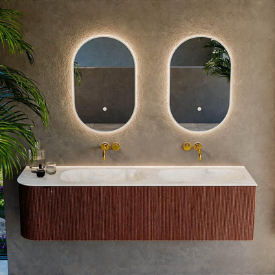 Mondiaz KURVE-DLUX Badkamermeubelset - 165x46x40cm - 2 lade - 1 deur - wastafel solid surface - dubbel / rechts - zonder kraangat - Ruby