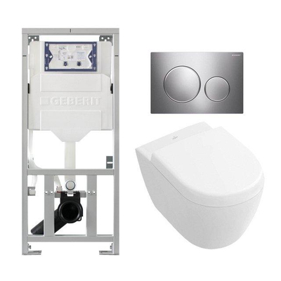 Villeroy Boch Subway 2.0 compact DirectFlush Toiletset - Geberit reservoir - bedieningsplaat Sigma20 glans mat glans - softclose - quickrelease - wit