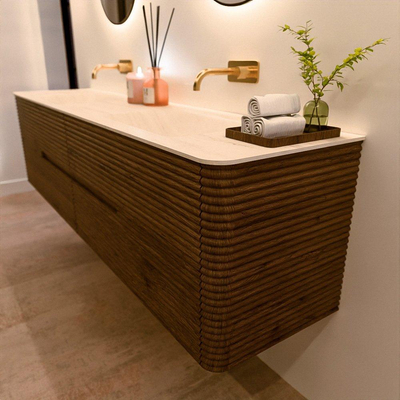 Mondiaz CIRO-DLUX Badkamermeubelset - 190x45x50cm - Solid surface wastafel Meli - 2 wasbak Dubbel - zonder kraangaten - 4 lades - Dusk