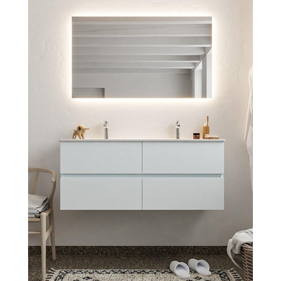 Mondiaz VICA ensemble de meuble de salle de bain - 120cm - meuble sous-vasque argile - 4 tiroirs - lavabo denia double - 2 trous de robinet - miroir LED - version XL 60cm de haut