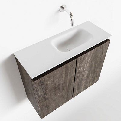 MONDIAZ TURE Toiletmeubel 60x23x50cm met 0 kraangaten 2 deuren dark brown mat Wastafel Eden rechts Solid Surface Wit