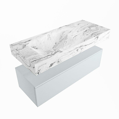 Mondiaz ALAN-DLUX Ensemble de meuble - 110cm - meuble Clay mat - 1 tiroir - Lavabo Cloud Glace suspendu - vasque Gauche - 1 trou de robinet