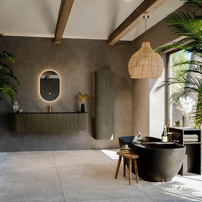 Mondiaz KURVE Ensemble meuble de salle de bains - 170x46x40cm - 1 tiroir - 2 portes - vasque solid surface - centre - 1 trou de robinet - Shadow