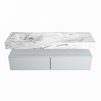 Mondiaz ALAN-DLUX Ensemble de meuble - 150cm - meuble Clay mat - 2 tiroirs - Lavabo Cloud Glace suspendu - vasque Gauche et droite - 0 trous de robinet