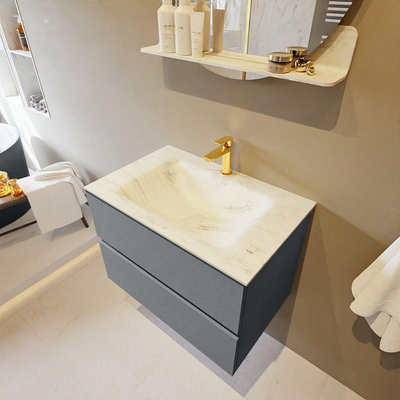 Mondiaz VICA-DLUX ensemble de meuble de salle de bain - 70cm - meuble sous-vasque plata - 2 tiroirs - lavabo encastrée cloud milieu - 1 trou de robinet - version haute de 60cm - opalo