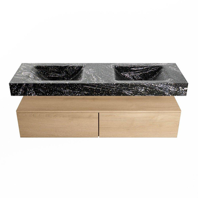 MONDIAZ ALAN - DLUX Badkamermeubelset - 150cm - onderkast - Washed Oak - 2 lades - vrijhangende wastafel - 2 wasbakken - 2 kraangaten - Lava