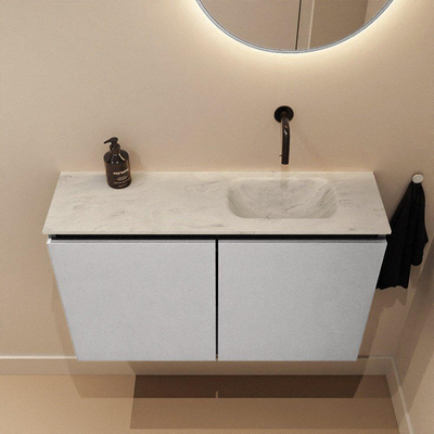 MONDIAZ TURE-DLUX meuble WC 80 cm Plata. EDEN lavabo Opalo position droite. Sans trou de robinet.