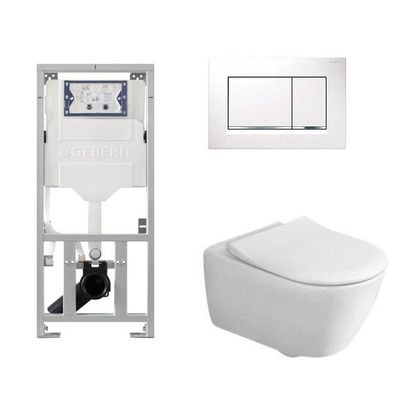 Villeroy & Boch Subway 2.0 inbouwset - met diepspoel wandcloset directflush slimseat zitting afdekplaat Sigma - 30 dualflush wit/verchroomd - glans (wit)