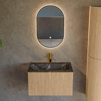 MONDIAZ KURVE-DLUX 70cm Meuble salle de bain - couleur Oak - 1 tiroir - vasque BIG SMALL centre - 1 trou de robinet - couleur Lava