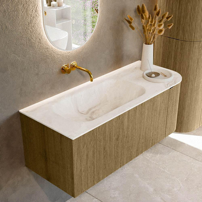 Mondiaz KURVE-DLUX Badkamermeubelset - 115x46x40cm - 1 lade - 1 deur - wastafel solid surface - links - zonder kraangat - Dusk