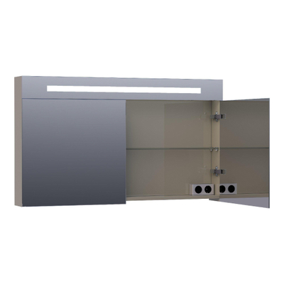 BRAUER Double Face Spiegelkast - 120x70x15cm - verlichting - geintegreerd - 2 links- rechtsdraaiende spiegeldeur - MDF - hoogglans taupe