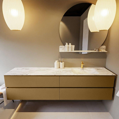 Mondiaz VICA-DLUX ensemble de meuble de salle de bain - 200cm - meuble sous-vasque oro - 4 tiroirs - lavabo encastré cloud droite - 1 trou de robinet - version haute de 60cm - glace