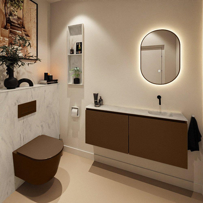 MONDIAZ TURE-DLUX Meuble toilette - 120cm - Rust - EDEN - vasque Opalo - position droite - sans trou de robinet