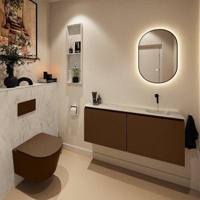 MONDIAZ TURE-DLUX meuble WC 120 cm Rust. EDEN lavabo Opalo position droite. Sans trou de robinet.