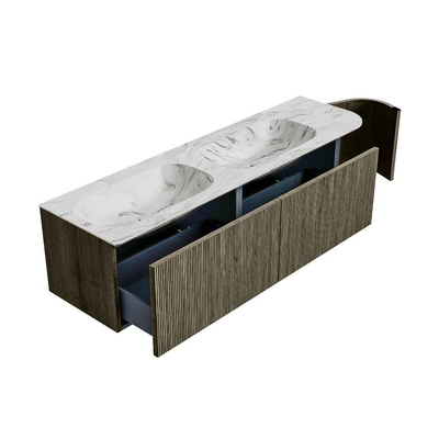 Mondiaz KURVE-DLUX Badkamermeubelset - 165x46x40cm - 2 lade - 1 deur - wastafel solid surface - dubbel / links - 2 kraangaten - Shadow