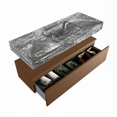 Mondiaz ALAN-DLUX Ensemble de meuble - 120cm - meuble Rust mat - 1 tiroir - Lavabo Cloud Lava suspendu - vasque Centre - 0 trous de robinet