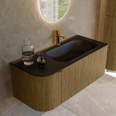 Mondiaz KURVE Ensemble de meuble de salle de bains - 105x46x40cm - 1 tiroir - 1 porte - lavabo solid surface - droite - 1 trou de robinet - Dusk