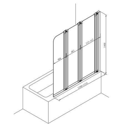 Nemo Start Pannello badwand - 150x140cm - 3-delig - inbouwmaat 1500-1510mm - helder - veiligheidsglas 5 - profielen - aluminium - 3delig - glas - gepolijst omkeerbaar