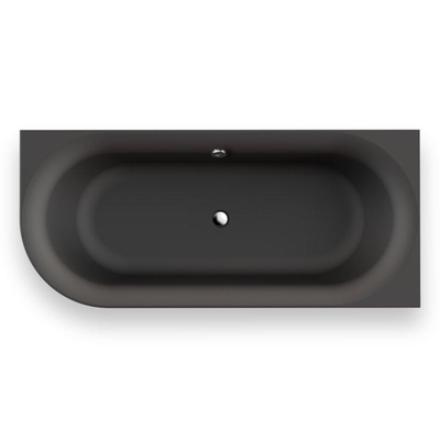 Plieger Kansas Hoekbad - 180x80x60cm - hoek rechts - met waterinlaat - met af- en overloopgarnituur - met poten - acryl - mat zwart