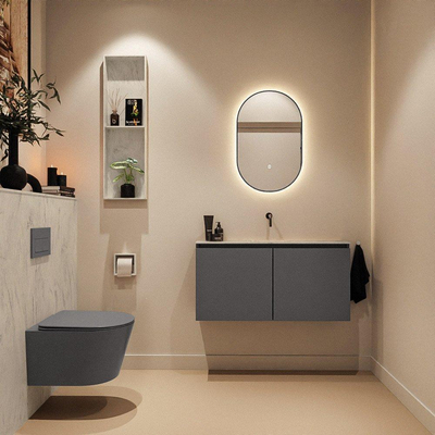 MONDIAZ TURE-DLUX 100cm toiletmeubel Dark Grey. EDEN wastafel Opalo positie midden. Zonder kraangat.