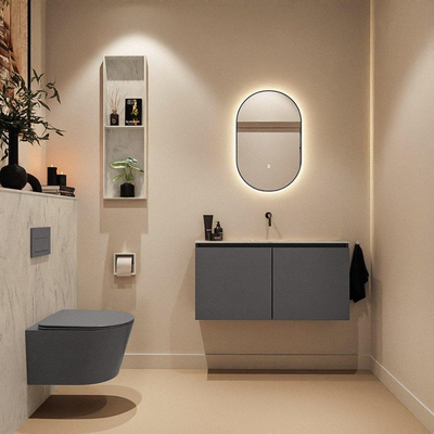 MONDIAZ TURE-DLUX Meuble toilette - 100cm - Dark Grey - EDEN - vasque Opalo - position centrale - sans trou de robinet