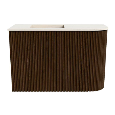 Mondiaz JOYA-DLUX 61.6cm toiletmeubel - ronding rechts kleur Walnut - Wastafel FAYE positie Links 1 kraangat kleur Meli.