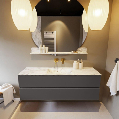 Mondiaz VICA-DLUX ensemble de meuble de salle de bain - 150cm - meuble sous-vasque gris foncé - 2 tiroirs - lavabo encastré nuage milieu - sans trous de robinet - version haute de 60cm - glace