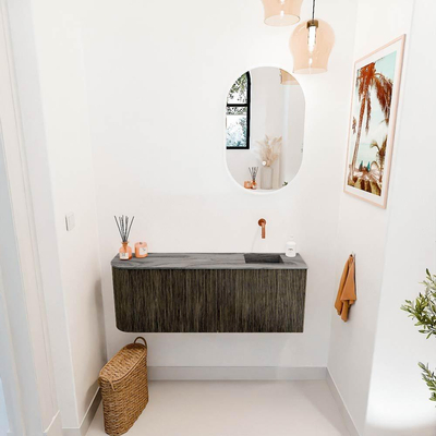 Mondiaz JOYA-DLUX 111.6cm toiletmeubel - ronding links kleur Shadow - Wastafel FAYE positie Rechts Zonder kraangat kleur Sombra.