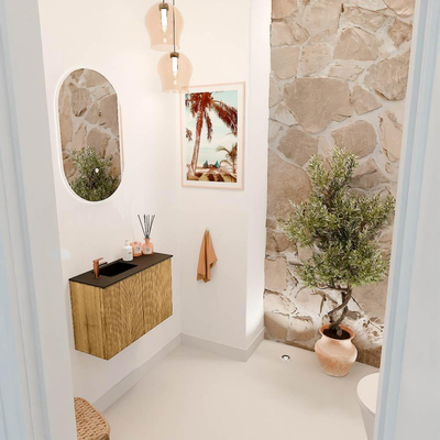 Mondiaz JOYA 60cm toiletmeubel - kleur Oak - Wastafel FAYE positie Links 1 kraangat kleur Urban.