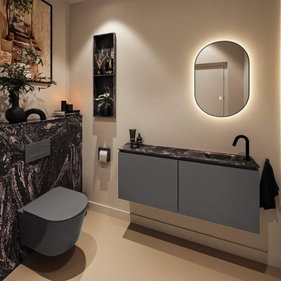 MONDIAZ TURE-DLUX meuble WC 120 cm Dark Grey. EDEN lavabo Lava position droite. Avec 1 trou de robinet.