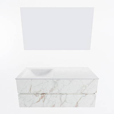 Mondiaz VICA ensemble de meuble de salle de bain - 120cm - meuble sous-vasque carrara - 2 tiroirs - lavabo cloud gauche - sans trous de robinet - couleur talc - miroir LED - version XL 60cm de haut