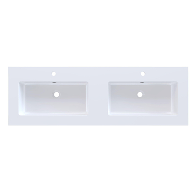Arcqua Mira Inbouw Wastafel - 141x46x1.5cm - dubbele wasbak - 2 kraangaten - cast marble - glans wit