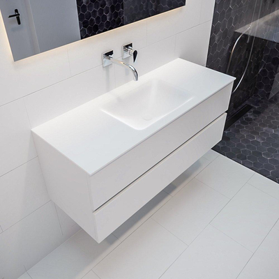 Mondiaz VICA ensemble de meuble de salle de bain - 120cm - meuble sous-vasque talc 2 tiroirs - lavabo cloud milieu - sans trou de robinet version XL 60cm haut