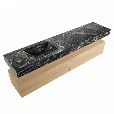 Mondiaz ALAN-DLUX Ensemble de meuble - 200cm - meuble Washed Oak mat - 2 tiroirs - Lavabo Cloud Lava suspendu - vasque Gauche - 1 trou de robinet