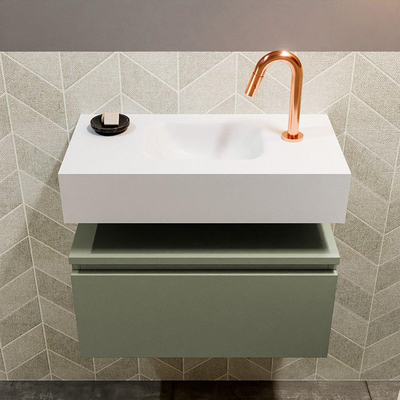 MONDIAZ ANDOR Toiletmeubel - 60x30x30cm - 1 kraangat - 1 lades - army mat - wasbak midden - Solid surface - Wit