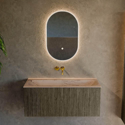 MONDIAZ KURVE-DLUX Meuble de salle de bains 100 cm couleur Shadow avec 1 tiroir et 0 porte. Lavabo BIG MEDIUM Central sans trou de robinet Arena.