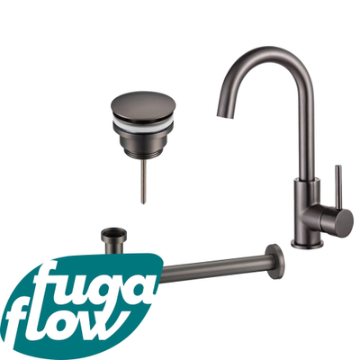 FugaFlow Eccelente Sobrado Badkamer Wastafelkraanset - hoge wastafelkraan - draaibare uitloop - klikwaste plug - verlaagde design sifon - PVD Gepolijst Gunmetal