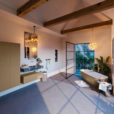 MONDIAZ ALAN - DLUX Ensemble meuble de salle de bains - 100cm - meuble sous-vasque - Oro - 1 tiroir - lavabo suspendu - cuve à droite - 0 trous de robinet - Lava