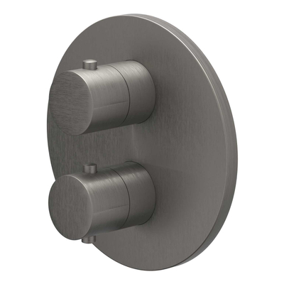 IVY Bond Ensemble de douche pluie - encastré - inverseur-arrêt 2 voies - tube de plafond 15 cm - douche de tête ronde slim 20 cm - support avec sortie - flexible de douche 150 cm - douchette à main bâton - Metal black brossé PVD