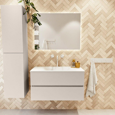 MONDIAZ VICA Badkamermeubelset - 90cm - onderkast linen- 2 lades - wastafel cloud midden - 1 kraangat - 60cm hoge versie - talc