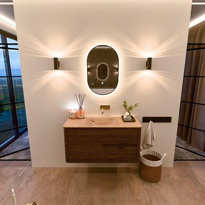 Mondiaz CIRO-DLUX Meuble de salle de bains - 100x45x50cm - Plan vasque solid surface Arena - 1 vasque au milieu - sans trous de robinet - 2 tiroirs - Dusk