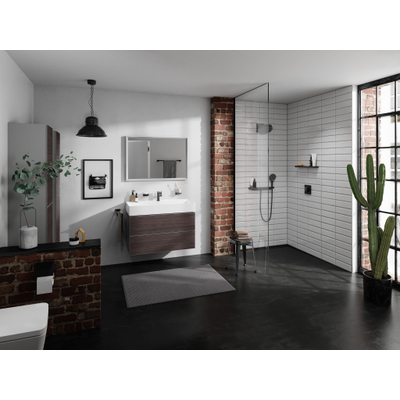 Hansgrohe Xevolos E Armoire haute - 176x40x37cm - 2 portes - façade dark oak - push to open - charnière à gauche - slate matt grey