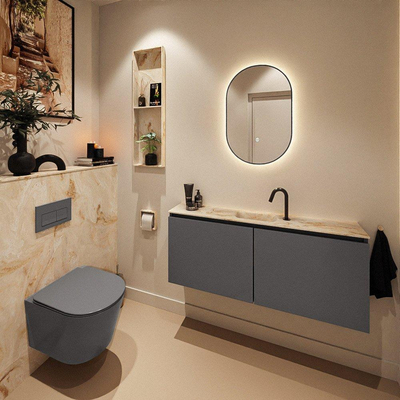 MONDIAZ TURE-DLUX Meuble toilette - 120cm - Dark Grey - EDEN - vasque Frappe - position centrale - 1 trou de robinet